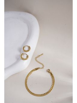 Palmonas - Multi-Layered Beaded Bracelet and Classic Textured Hoops Jewellery Set