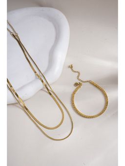 Palmonas - Gold Cube Chain Bracelet and Double Chain Delight Necklace Combo Set