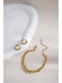 Palmonas - Classic Textured Hoops and Gold Beaded Jewellery Set