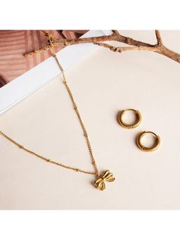 Palmonas - Classic Textured Hoops and Ribbon Pendant Necklace Jewellery Set