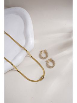 Palmonas - Gilded Rings Layered Necklace and Diamond Studded Hoop Earrings Set