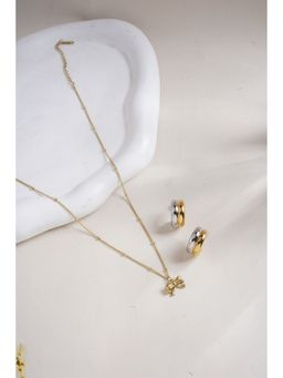 Palmonas - Ribbon Pendant Necklace and Golden Silver Chunky Hoop Earrings Set