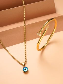 Palmonas - Evil-Eye Spiral Necklace and Nail Bangle Bracelet Combo Set