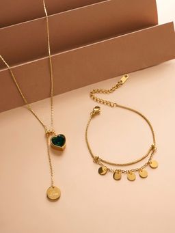 Palmonas - Emerald Love Necklace and Tiny Plates Bracelet Combo Set