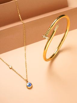 Palmonas - Evil Eye Necklace and Nail Bangle Bracelet Combo Set