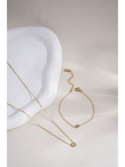 Palmonas - White Gemstone Gold Chain Necklace and Solitary Spark Bracelet Combo Set