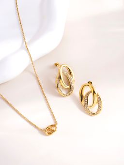 Palmonas - Interlock Gold Chain Necklace and Elegant Interlinked Stud Earrings Set