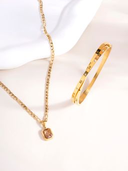 Palmonas - Everyday Exquisite Brown Stone Gold Necklace and Roman Tales Bracelet Combo Set