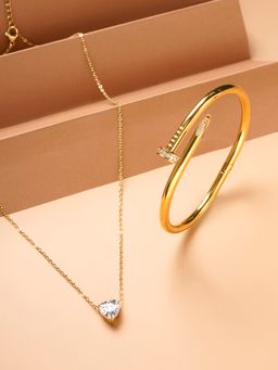 Palmonas - Sparkling Hearts Gold Necklace and Nail Bangle Bracelet Combo Set