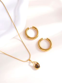 Palmonas - Gold Teardrop Necklace and Classic Round Hoop Earrings Set