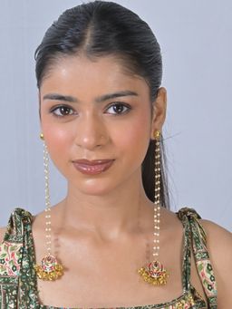 Swan Jewels - Chandra Ghunghroo Pearl String Kashmiri Long Earrings