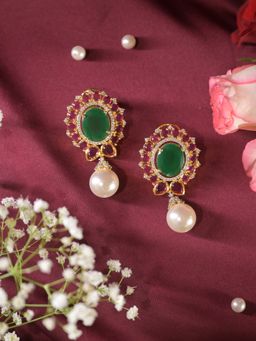 Swan Jewels - Ratna Oval Emerald Pearl Drop Earrings