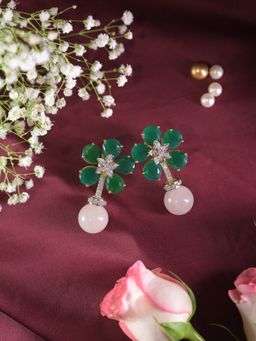 Swan Jewels - Arnavi Flower Green Stud Drop Earrings