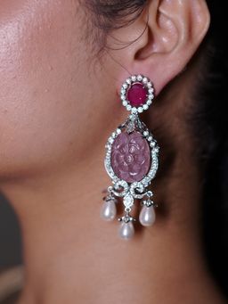 Swan Jewels - Riwaaz Ruby Diamond Pearl Drop Dangler Earrings