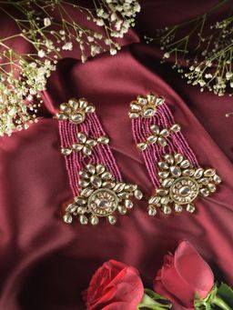 Swan Jewels - Vedi Wide Kundan Pink Traditional Dangler Earrings
