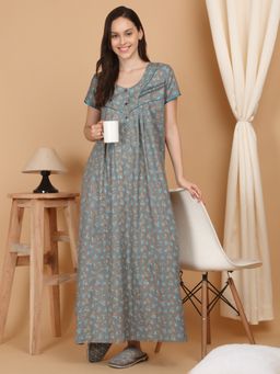 Sweet Dreams - Women Printed Night Dress Grey