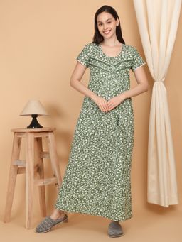 Sweet Dreams - Women Printed Full Length Night Dress Green