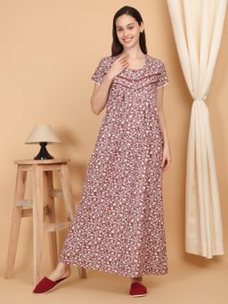 Sweet Dreams - Women Printed Full Length Night Dress Pink