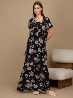 Sweet Dreams - Women Printed Night Dress Black