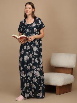Sweet Dreams - Women Printed Night Dress Navy Blue
