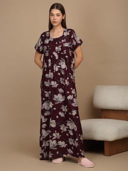 Sweet Dreams - Women Printed Night Dress Wine