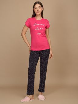 Sweet Dreams - Women Printed Pyjama with Top Pink (Set of 2)