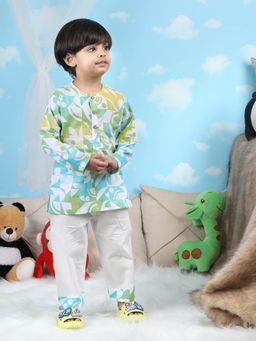 Polka Tots - Green Cotton Full Sleeve Geometric Nightwear Kurta with Pyjama