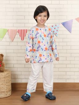Polka Tots - Multi-Color Cotton Full Sleeve Fruit Print Nightwear Kurta Pyjama