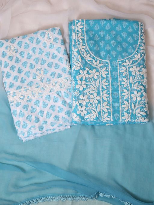 lucknowi cotton dress material Seva Chikan Hand Embroidered Pink Terivoil Cotton Lucknowi Chikankari
