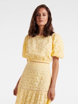 Forever New - Yellow Riley Broderie Puff Sleeve Co Ord Top