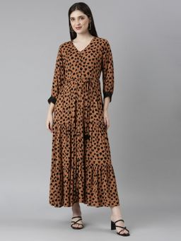 NEERU'S - Brown Straight Casual Printed Dress