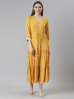 NEERU'S - Mustard Straight Casual Polka Dots Dress