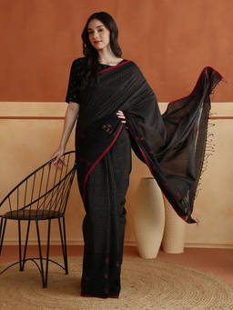 Fabindia - Black Cotton Blend Woven Wonders Jamdani Saree