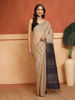 Fabindia - Beige Silk Blend Hand Woven Saree