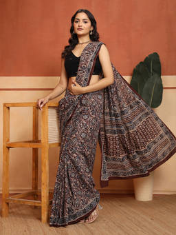 Fabindia - Brown Cotton Blend Kalamkari Saree