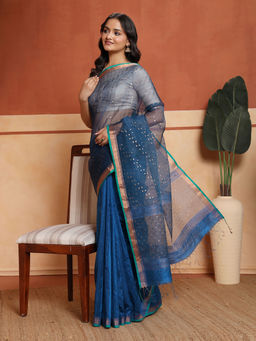 Fabindia - Blue Silk Blend Hand Woven Saree