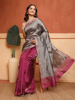 Fabindia - Grey Silk Blend Jamdani Saree