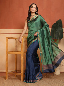 Fabindia - Green Silk Blend Jamdani Saree