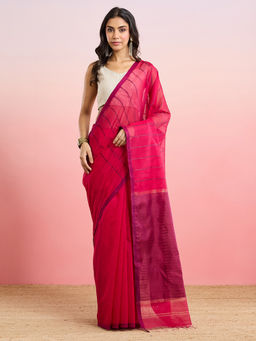 Fabindia - Fuchsia Cotton Silk Blend Maheshwari Saree