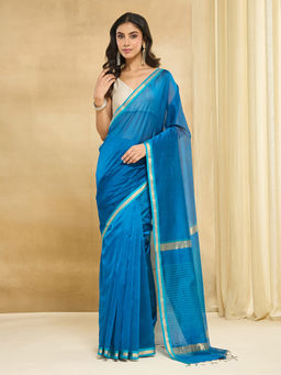 Fabindia - Cotton Silk Blend Saree Turquoise