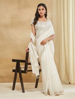 Fabindia - Cotton Silk Blend Saree Off White