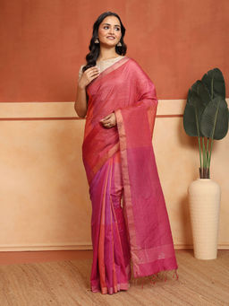 Fabindia - Pink-Purple Cotton Silk Blend Hand Woven Saree