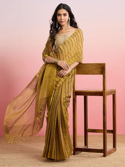 Fabindia - Ochre Cotton Blend Hand Woven Saree