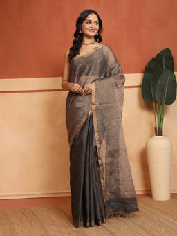 Fabindia - Grey Silk Blend Jamdani Saree