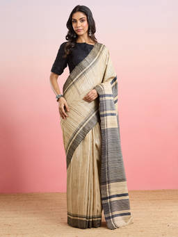 Fabindia - Beige Silk Hand Woven Saree