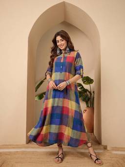InWeave - Multi Madras Checks Shirt Collar Dress