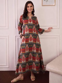 InWeave - Multi Ikat V Neck Long Dress