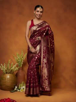 Garden VARELI - Women Mauve Art Silk Woven Design Saree with Blouse Piece