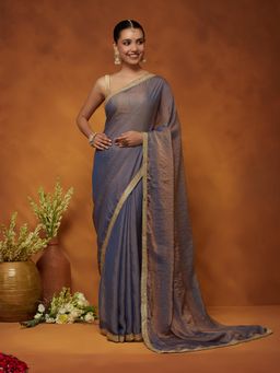 Garden VARELI - Women Purple Chiffon Solid Saree with Blouse Piece
