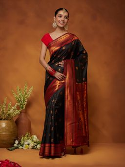 Garden VARELI - Women Black Art Silk Woven Design Saree with Blouse Piece